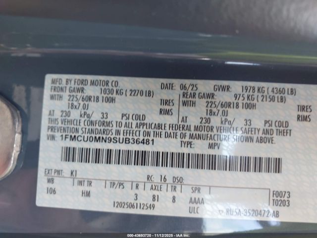 2025 FORD ESCAPE 1FMCU0MN9SUB36481 Photo 8