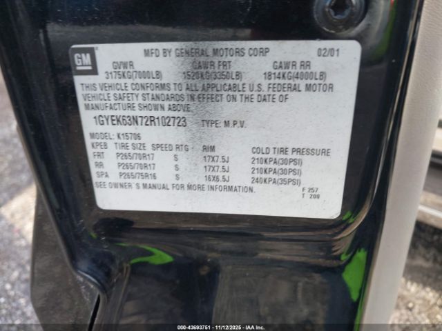 2002 CADILLAC ESCALADE 1GYEK63N72R102723 Photo 8