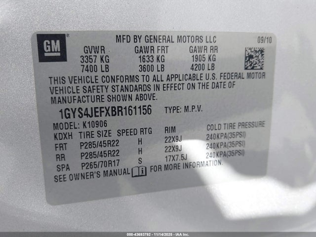 2011 CADILLAC ESCALADE ESV 1GYS4JEFXBR161156 Photo 8
