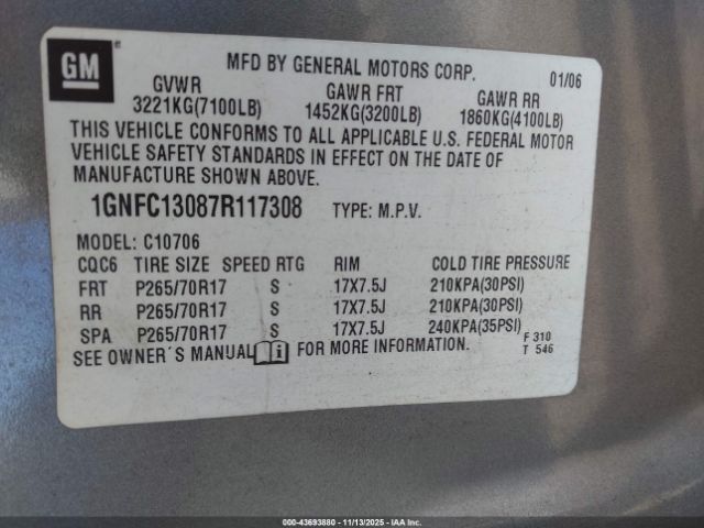 2007 CHEVROLET TAHOE 1GNFC13087R117308 Photo 8