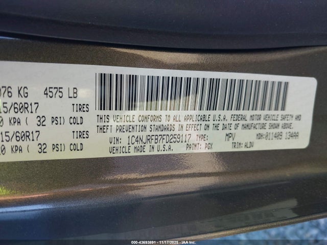 43693891 :رقم المزاد ، 1C4NJRFB7FD259117 vin ، 2015 Jeep Patriot High Altitude Edition مزاد بيع