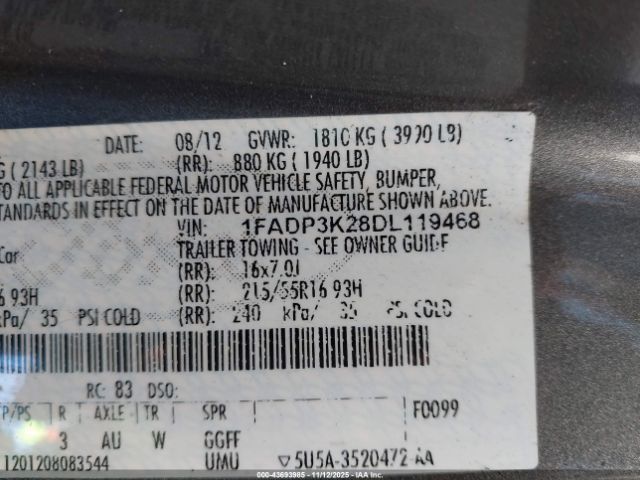 2013 FORD FOCUS 1FADP3K28DL119468 Photo 8