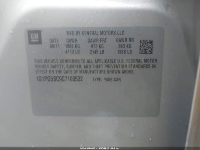 2012 CHEVROLET CRUZE 1G1PG5SC9C7100522 Photo 8