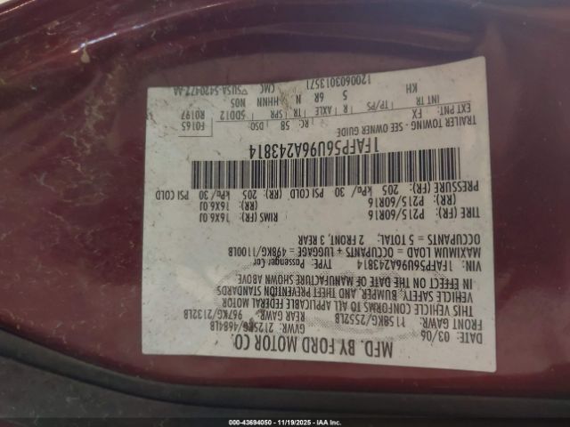 2006 FORD TAURUS 1FAFP56U96A243814 Photo 8