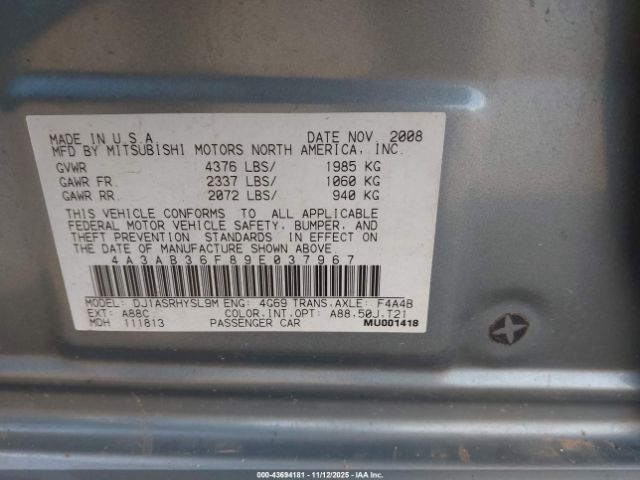 2009 MITSUBISHI GALANT 4A3AB36F89E037967 Photo 8