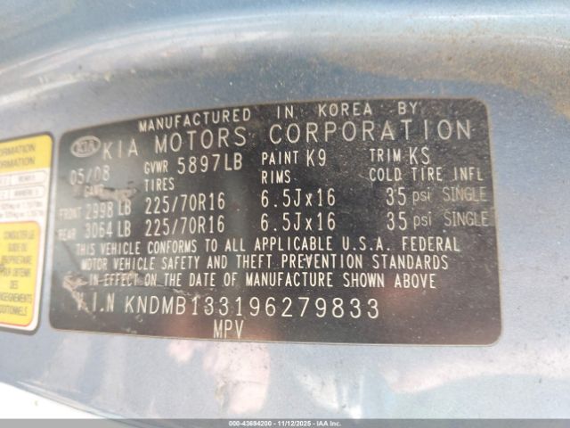 2009 KIA SEDONA KNDMB133196279833 Photo 8