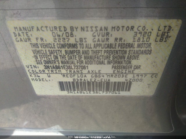 2008 NISSAN SENTRA 3N1AB61E38L737061 Photo 8