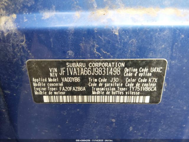 2018 SUBARU WRX JF1VA1A66J9831498 Photo 8