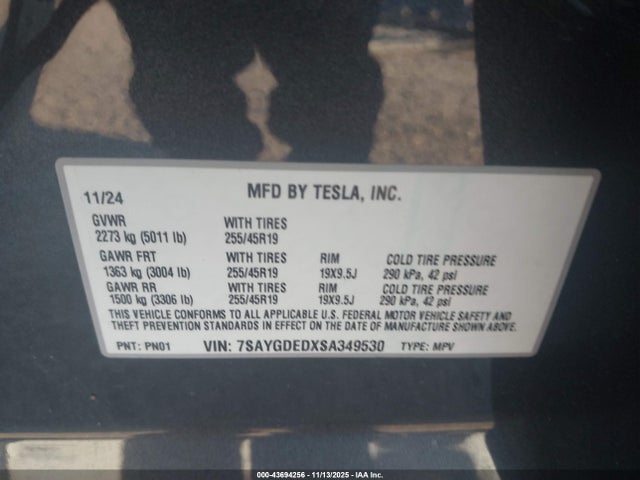 Aukcja sprzedaży 2025 Tesla Model Y Long Range Dual Motor Rear-wheel Drive, vin: 7SAYGDEDXSA349530, numer aukcji: 43694256