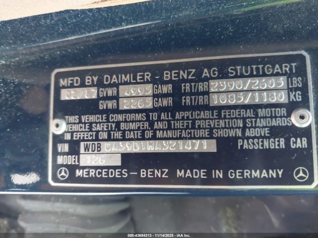 1987 MERCEDES-BENZ 560 WDBCA39D1HA321471 Photo 8