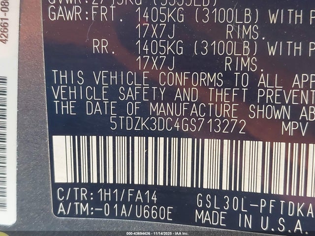 2016 TOYOTA SIENNA 5TDZK3DC4GS713272 Photo 8