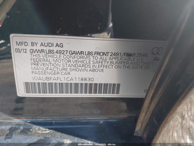 2012 AUDI A4 WAUBFAFL1CA118830 Photo 8