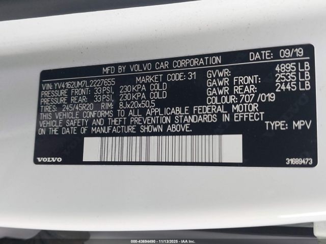 2020 VOLVO XC40 YV4162UM7L2227655 Photo 8