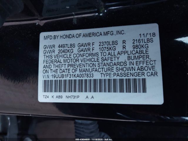 2019 ACURA TLX 19UUB1F31KA007833 Photo 8