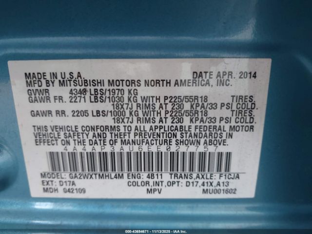 2014 MITSUBISHI OUTLANDER SPORT 4A4AP3AU6EE027757 Photo 8