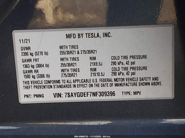 2022 TESLA MODEL Y 7SAYGDEF7NF309396 Photo 8