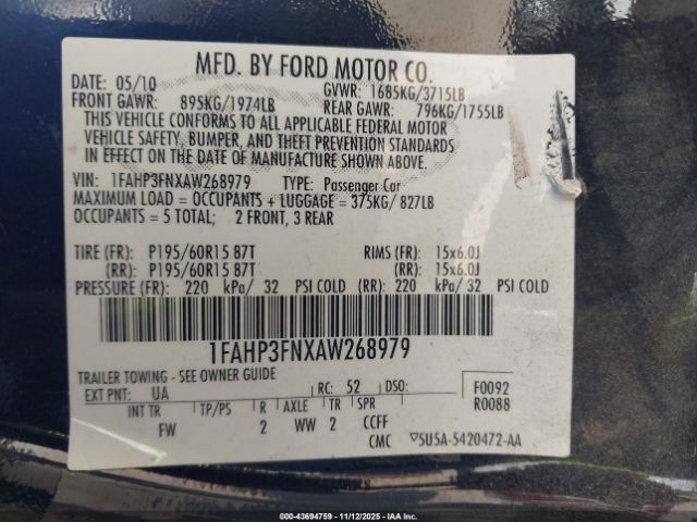 2010 FORD FOCUS 1FAHP3FNXAW268979 Photo 8