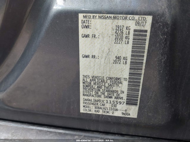 1N4AL3AP0JC115597 Nissan Altima 2.5 Sr