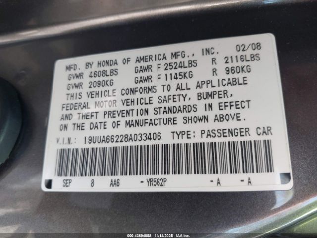2008 ACURA TL 19UUA66228A033406 Photo 8