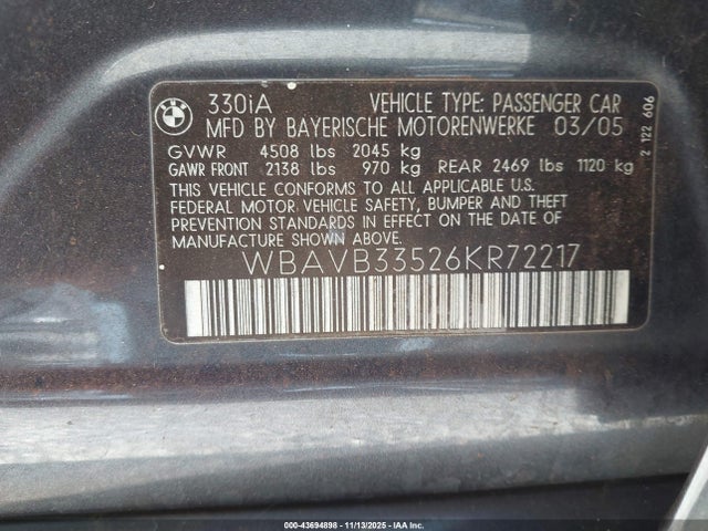 2006 BMW 330I WBAVB33526KR72217 Photo 8