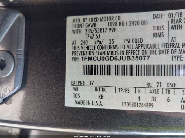 2018 FORD ESCAPE 1FMCU0GD6JUB35077 Photo 8