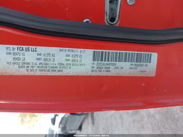 Aukcja sprzedaży 2017 Dodge Charger R/t Scat Pack Rwd, vin: 2C3CDXGJ4HH576324, numer aukcji: 43695017
