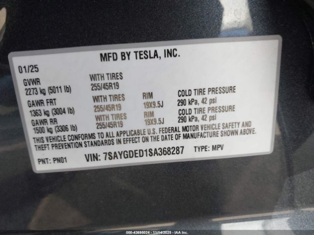 2025 TESLA MODEL Y 7SAYGDED1SA368287 Photo 8