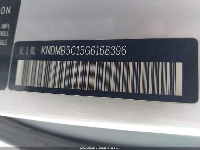 43695050 :رقم المزاد ، KNDMB5C15G6168396 vin ، 2016 Kia Sedona Lx مزاد بيع