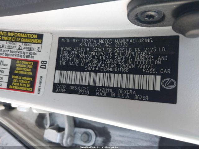 2021 LEXUS ES 300H 58AFA1C19MU001166 Photo 8