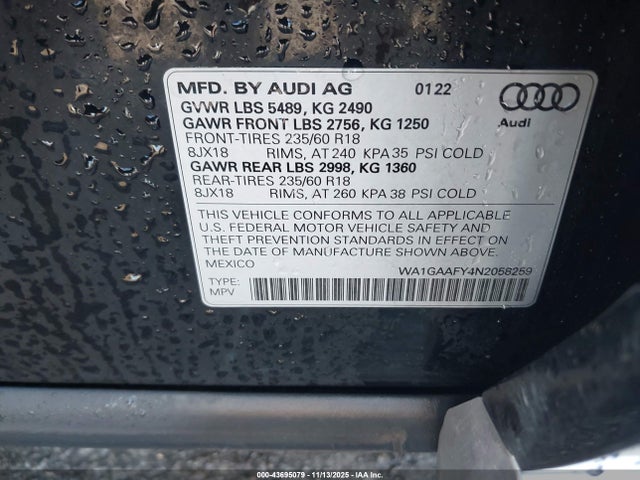 2022 AUDI Q5 WA1GAAFY4N2058259 Photo 8