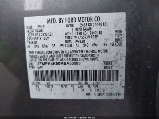 2021 FORD EDGE 2FMPK4K90MBA53583 Photo 8