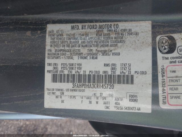 2012 FORD FUSION 3FAHP0HA3CR145720 Photo 8