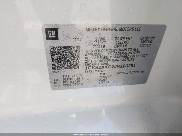 2018 Gmc Yukon Sle მანქანა იყიდება აუქციონზე, vin: 1GKS2AKC7JR186251, აუქციონის ნომერი: 43695248