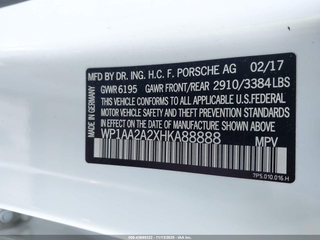 2017 PORSCHE CAYENNE WP1AA2A2XHKA88888 Photo 8