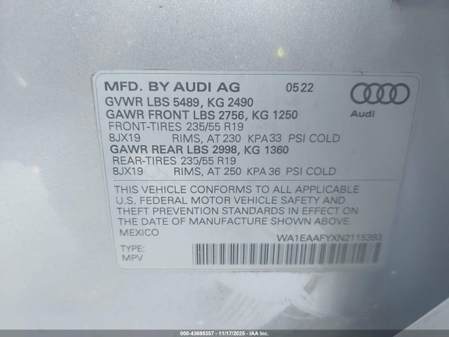 2022 AUDI Q5 WA1EAAFYXN2115393 Photo 8
