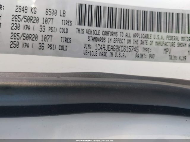 2019 JEEP GRAND CHEROKEE 1C4RJEAG2KC615745 Photo 8