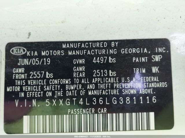 2020 KIA OPTIMA 5XXGT4L36LG381116 Photo 8