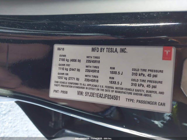 2018 TESLA MODEL 3 5YJ3E1EA2JF034501 Photo 8