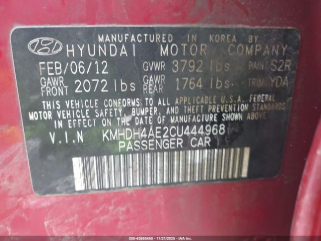 2012 HYUNDAI ELANTRA KMHDH4AE2CU444968 Photo 8