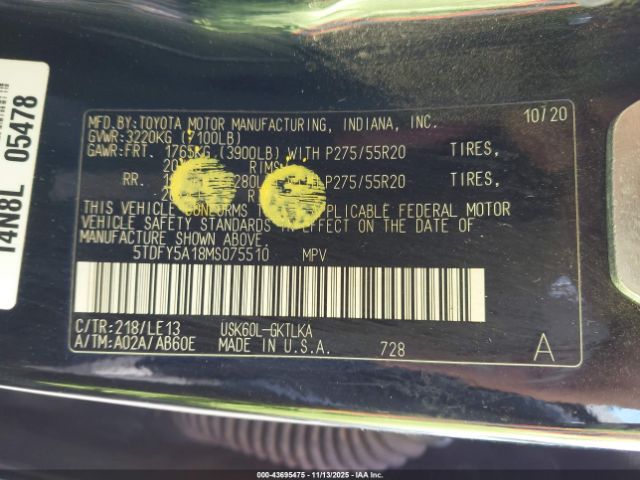 2021 TOYOTA SEQUOIA 5TDFY5A18MS075510 Photo 8