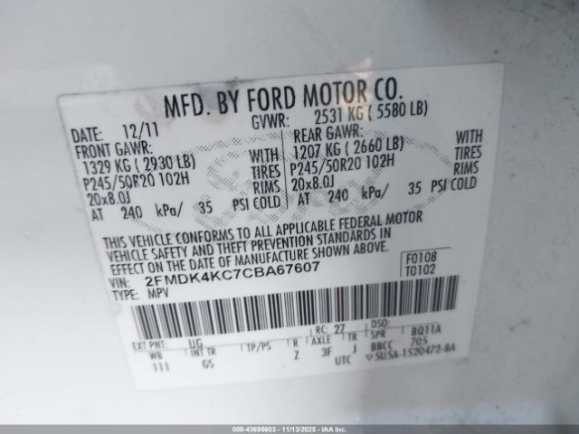 2012 FORD EDGE 2FMDK4KC7CBA67607 Photo 8