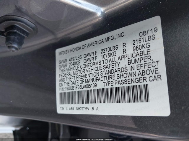 Продаж на аукціоні авто 2020 Acura Tlx Standard, vin: 19UUB1F38LA005109, номер лоту: 43695612