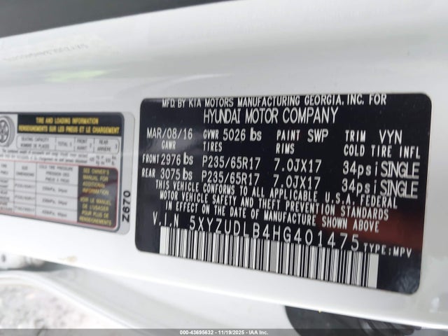 5XYZUDLB4HG401475 Hyundai Santa Fe Sport 2.4l