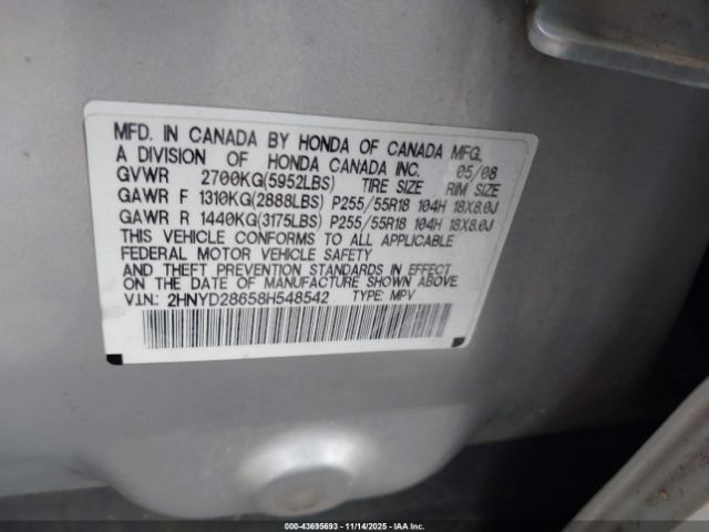 2008 ACURA MDX 2HNYD28658H548542 Photo 8