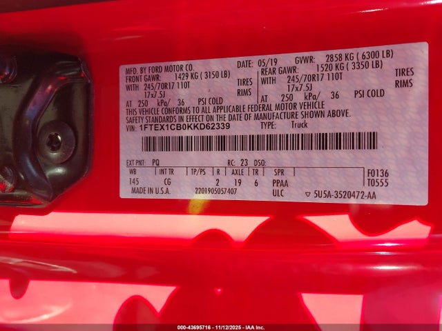 Ford F150 SUPER 2019 1FTEX1CB0KKD62339 Image 29
