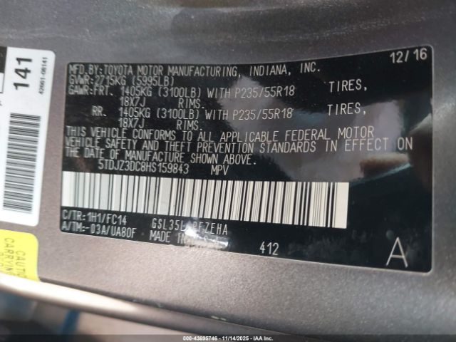 2017 TOYOTA SIENNA 5TDJZ3DC8HS159843 Photo 8