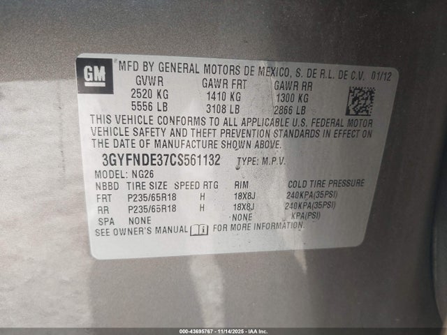 2012 CADILLAC SRX 3GYFNDE37CS561132 Photo 8