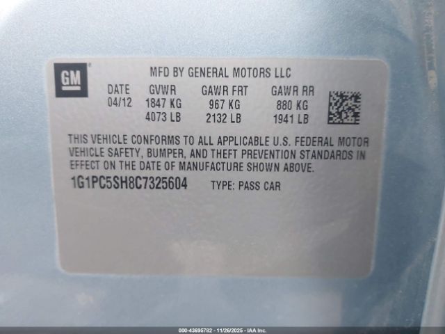 2012 CHEVROLET CRUZE 1G1PC5SH8C7325604 Photo 8