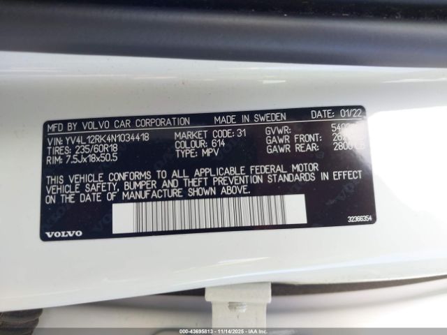 2022 VOLVO XC60 YV4L12RK4N1034418 Photo 8