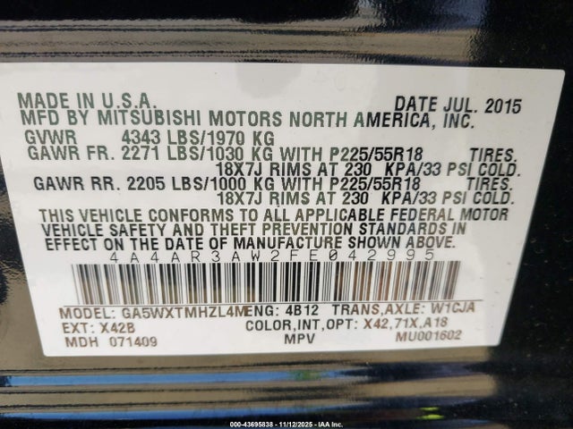 2015 MITSUBISHI OUTLANDER SPORT 4A4AR3AW2FE042995 Photo 8